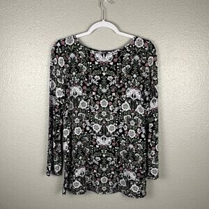 J Jill Wearever Collection Women's Medium Paisley Floral Long Sleeve Tunic Top
